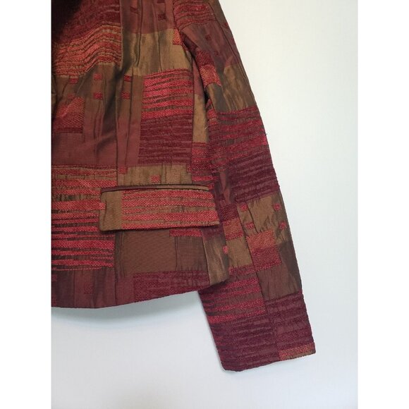 Harvé Benard Womens 12 Blazer Jacket Long Sleeve Button Front Red Green Tapestry - Picture 3 of 5